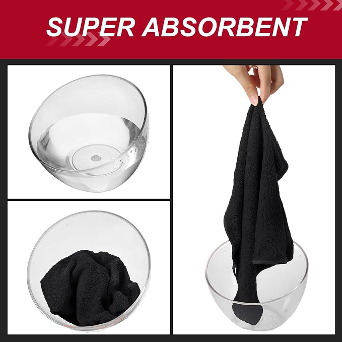 Oudain 200 Pcs Microfiber Cleaning Cloth 16x16 Inch Microfiber Towels for Car Ultra Absorbent Cleaning Rags Reusable Lint Free Streak Free Detailing Towel for Car Washing Drying Dusting (Black)