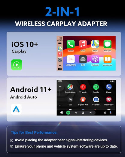 2026 Wireless CarPlay Adapter & Android Auto 2-in-1 Dongle, Powered by A7 Ultra Chip, Bluetooth 5.3, Fast and Stable Wireless Converter for Wired CarPlay, Compatible with iOS 10+ and Android 11+