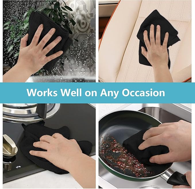 HOMEXCEL Black Microfiber Cleaning Cloth 600 Pack, Microfiber Towel for Cars, Lint Free, Scratch-Free, Highly Absorbent, and Cleaning Rags for House, Window and Glass, Cars, TV Screen 11.5 X11.5 inch