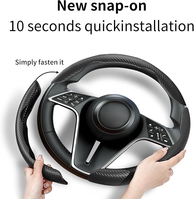 Carbon Fiber Steering Wheel Cover, 3-Piece Set Anti-Skid Comfortable Grip Segmented Butterfly Design, Easy Snap-On Installation Universal Fit 99% Cars, Black