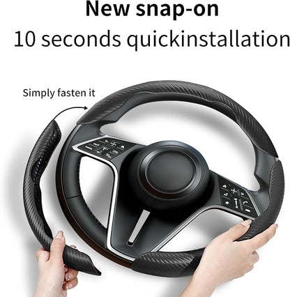Carbon Fiber Steering Wheel Cover, 3-Piece Set Anti-Skid Comfortable Grip Segmented Butterfly Design, Easy Snap-On Installation Universal Fit 99% Cars, Black