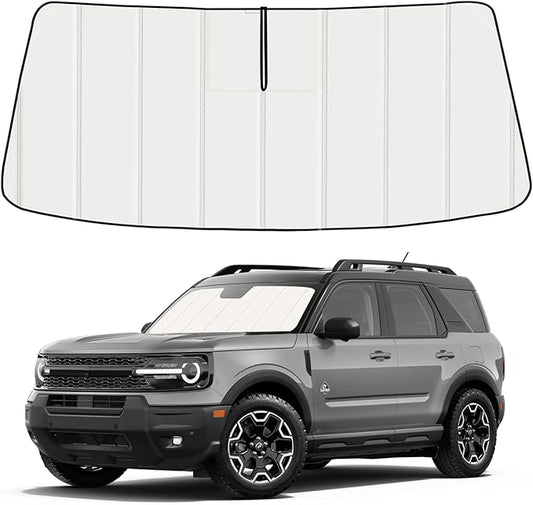 Windshield Sun Shade for Ford Bronco 2021-2025 2026, Front Window Visor Accessories, Folding Design Blocks Heat & UV Rays Maintain Cool Interior and Save Space