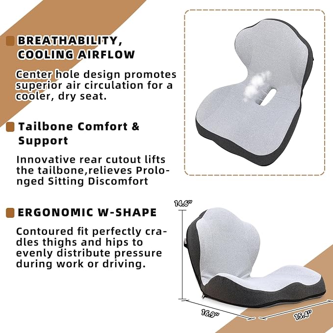 Car Seat Cushions for Driving, Dual-Layer Memory Foam Seat Cushion with Lumbar Support, Ergonomic Truck Seat Cushion & Office Chair Cushion for Wheelchair, Gaming Chair & Sofa
