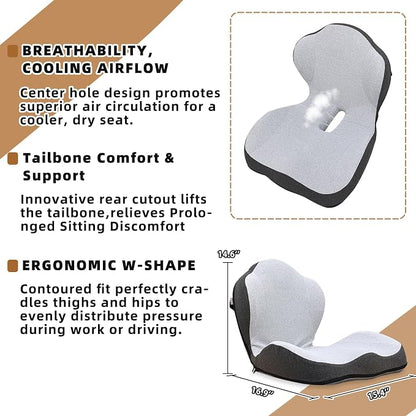 Car Seat Cushions for Driving, Dual-Layer Memory Foam Seat Cushion with Lumbar Support, Ergonomic Truck Seat Cushion & Office Chair Cushion for Wheelchair, Gaming Chair & Sofa