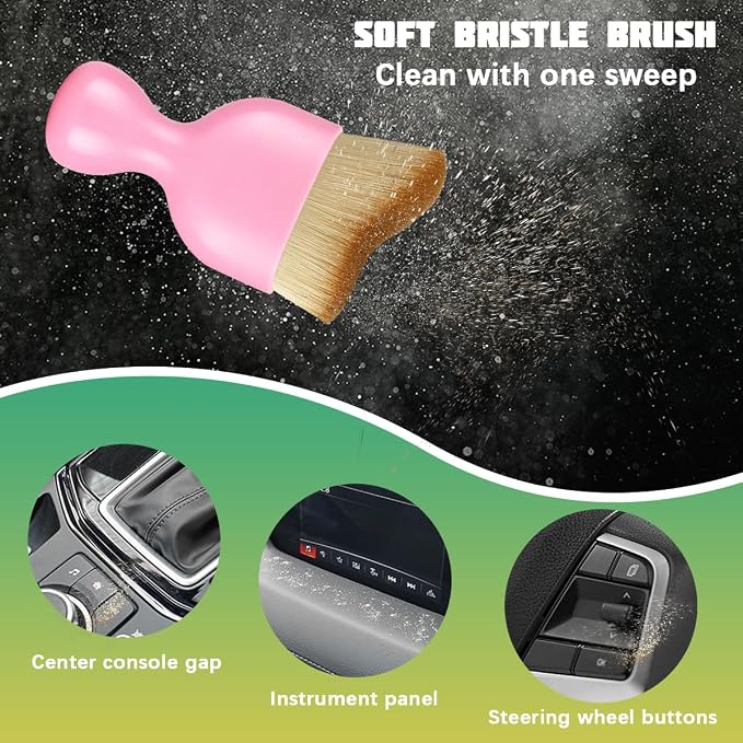 Car Interior Detailing Brush, Curved Soft Bristles Vehicle Removal Dust Collectors, Scratch-Free Automotive Cleaning Tool Accessories, Universal for Truck SUV Sedan (Pink)