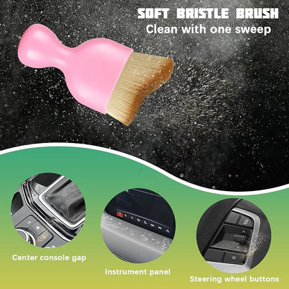 Car Interior Detailing Brush, Curved Soft Bristles Vehicle Removal Dust Collectors, Scratch-Free Automotive Cleaning Tool Accessories, Universal for Truck SUV Sedan (Pink)
