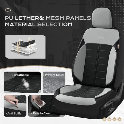 Coverado Front Seat Covers 2 Pieces Universal Seat Cover for Cars Breathable Leather Waterproof Car Seat Cover Driver Seat Cover Automotive Car Seat Cushion Fit for Most Cars SUV Trucks, Gray&Black