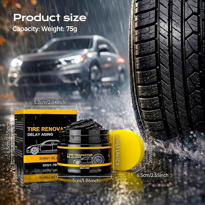 Car Tire Shine with Sponge, 2026 New Tire Shine Cream, Car Tire Ceramic Coating for Deep Black Gloss, Tyre Nourish Cream Tire Wax with UV Blocking Dust (1)
