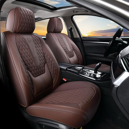 Coverado Front Seat Covers, Car Seat Covers Front Seats, Nappa Leather Seat Covers for Cars, Waterproof Seat Covers with Lumbar Support Universal Fit for Most Cars SUV Trucks (Front, Coffee)