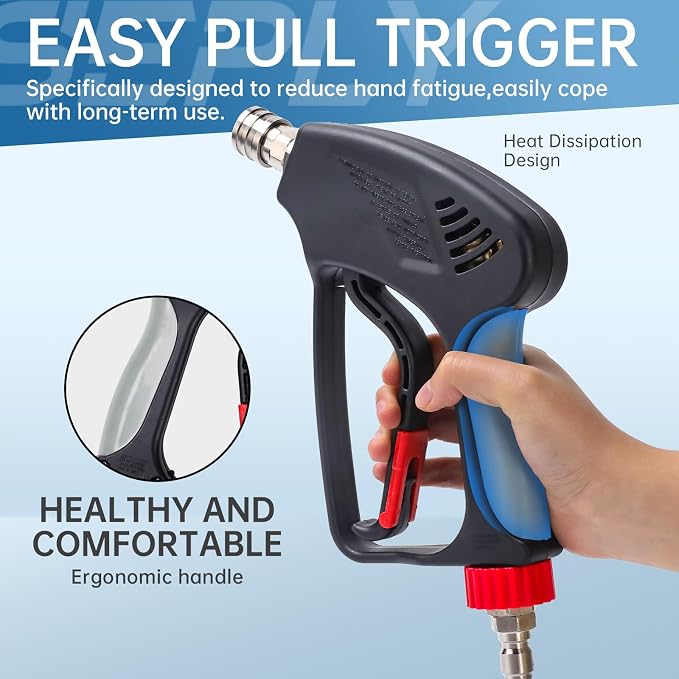 Pressure Washer Short Gun, 5000 PSI/10.5 GPM High Power Washer Spray Gun with 5 Nozzle Tips, 3/8'' Swivel Quick and M22-14mm Connect for Foam Cannon Car Wash