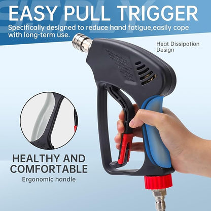 Pressure Washer Short Gun, 5000 PSI/10.5 GPM High Power Washer Spray Gun with 5 Nozzle Tips, 3/8'' Swivel Quick and M22-14mm Connect for Foam Cannon Car Wash