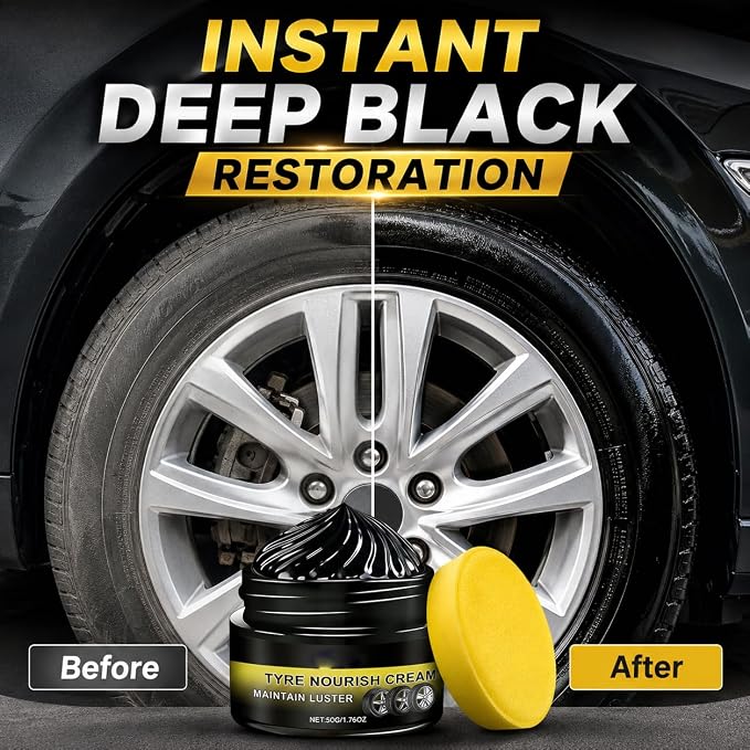 Tyre Nourish Cream, Advanced Tire Wax Black for Ultimate Wheel Shine, Long-Lasting Ceramic Tire Coating, Waterproof and UV Protection Tire Polish Paste for Cars, Trucks and Motorcycles