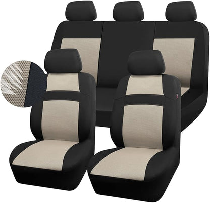 CAR PASS Seat Cover Full Sets, 3D Air Mesh Car Seat Cover with 5mm Composite Sponge Inside,Airbag Compatible Universal Fit for SUV,Vans,sedans, Trucks, Automotive Interior Covers (Black Beige)