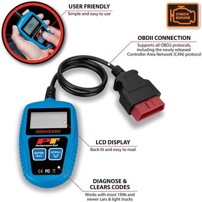 Performance Tool W2976 Universal Multilingual CAN OBDII Scanner Tool (for Check Engine Light, Diagnostics & Emission Readiness Status)