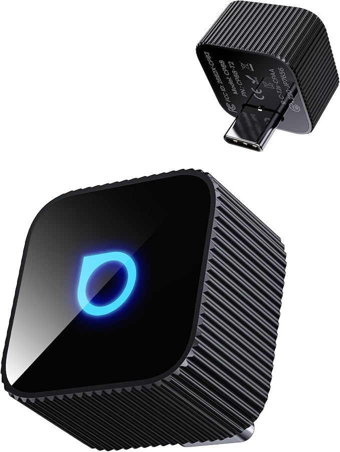 Ottocast Mini Cube 3.0 USB C Wireless CarPlay Adapter, Android Auto Wireless Adapter, Plug & Play with Fast Auto-Reconnect, Mini Car Adapter