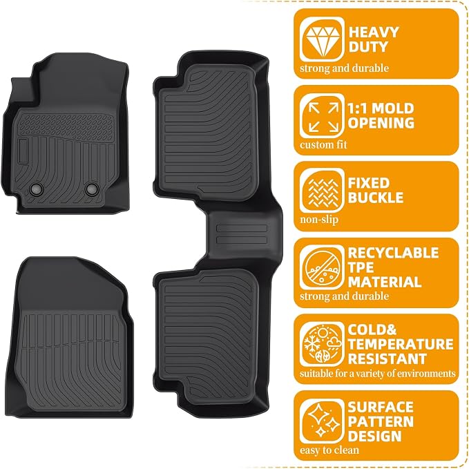 Floor Mats for Toyota Corolla 2003 2004 2005 2006-2008(NOT for with Rear Seat Vents), 2007 Corolla Floor Mats, Custom Fit TPE Corolla Mats Accessories, 1st & 2nd Rows All Weather Protection