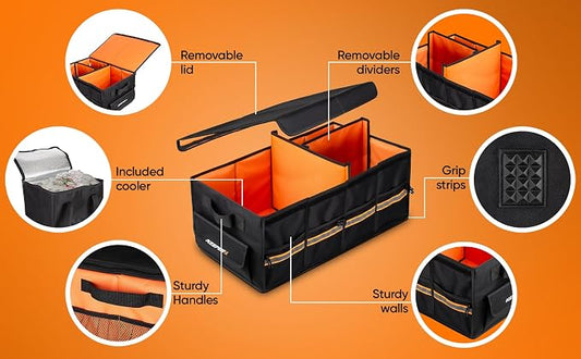 KEEPER Extra Large Trunk Organizer with Cooler, 70L, Multi-Compartment Collapsible Car Organizers and Storage, Non-Slip Bottom, Suitable for SUV, Minivan, and Cars