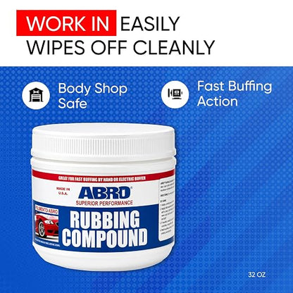 ABRO Rubbing Compound 32 oz — Fast-Cut Automotive Buffing Compound & Car Scratch Remover for Oxidized Paint, Scuffs, Swirl Marks, Dull Finish & Paint Correction