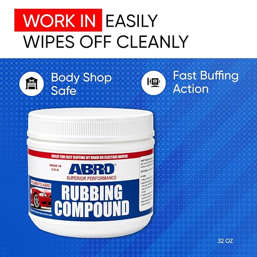 ABRO Rubbing Compound 32 oz — Fast-Cut Automotive Buffing Compound & Car Scratch Remover for Oxidized Paint, Scuffs, Swirl Marks, Dull Finish & Paint Correction