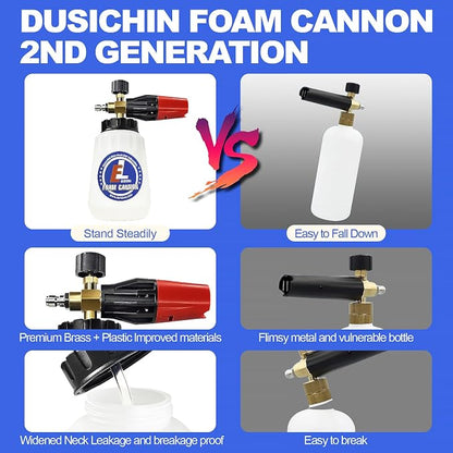 Foam Cannon for Pressure Washer, 1 Liter Bottle, 1/4 Inch Quick Connector, Professional Snow Foam Lance for Car, Glass, Wall, and Exterior Surface Cleaning