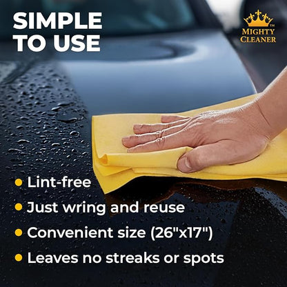 Premium 2pk Mini +1 Free Shammy Cloth for Car Drying - 17”x13” - Super Absorbent Chamois Towel for Car - Scratch-Free, Reusable & Soft Cleaning Towel