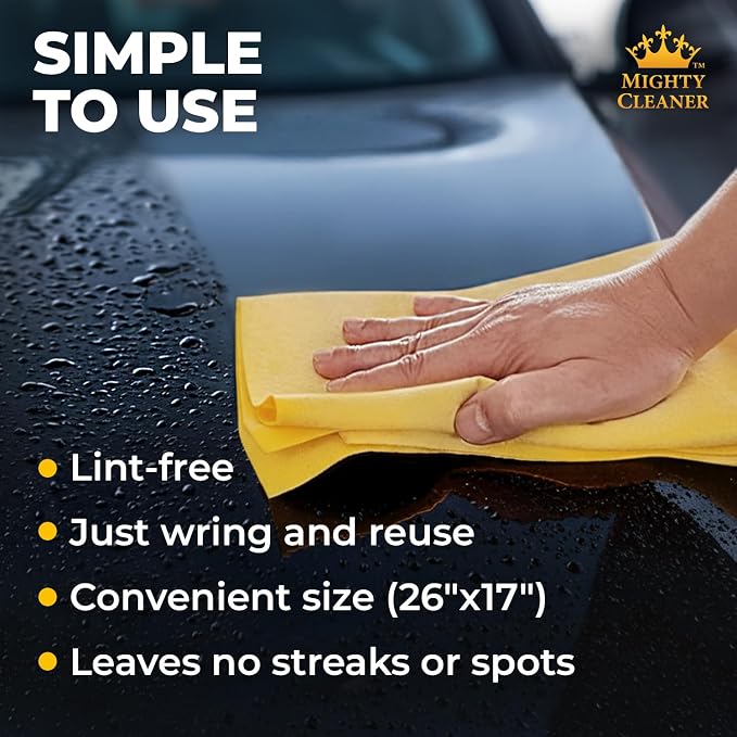 Premium 2pk +1 Free Shammy Cloth for Car Drying - 26"x17" - Super Absorbent Chamois Towel - Scratch-Free, Reusable & Soft Wash Cloth - Car Drying Towels