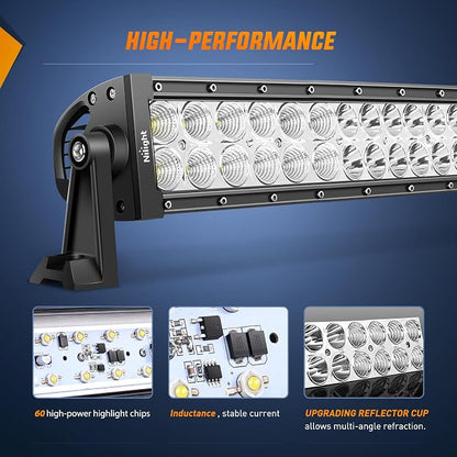 Nilight 32 Inch 180W Spot Flood Combo Led Light Bar 2Pcs 18W 4Inch Spot LED Pods Driving Off Road Lights with 14AWG Wiring Harness Kit-3 Leads for Van Car Pickup Golf Cart ATV UTV SUV Truck Boat