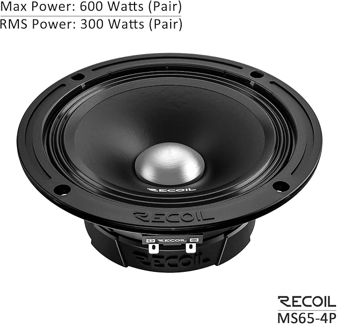 RECOIL MS65-4P 6.5-Inch Midrange Pro Audio Car Speakers, 600 Watts Max Pair 4Ohm, 1.5-Inch High Temperature Kapton Voice Coil, Premium Quality Audio Door Speakers
