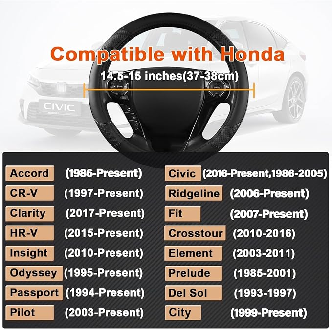 GIANT PANDA Microfiber Leather Steering Wheel Cover for Honda Accord,Civic,CR-V,HR-V,Pilot(Diamond-Pattern-Black-Standard Size)