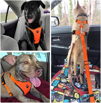 Lukovee Dog Car Harness Seat Belt, Adjustable Mesh Breathable Vest with Elastic Bungee Tether, Soft Padded 2-in-1 Safety Car Harness Seatbelt for Small Medium Large Dogs (Orange,S)