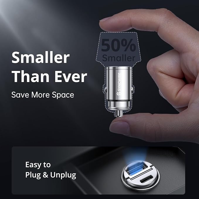 USB C Car Charger Syncwire 90W [PD 45W & QC 45W] USB Car Charger Adapter Fast Charging [Super Mini & All Metal] Compatible with iPhone 15/14 Pro Max Plus 13 12 Samsung S23/S22/21 Note 22, Pixel, iPad