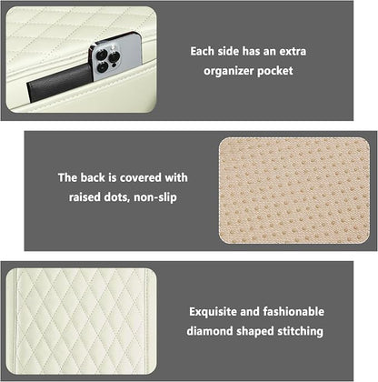 Stacool Upgraded Car Center Console Cover,Microfiber Leather Car Armrest Cover Cushion with 2 Storage Bags,Universal Car Armrest Storage Box (Cream)