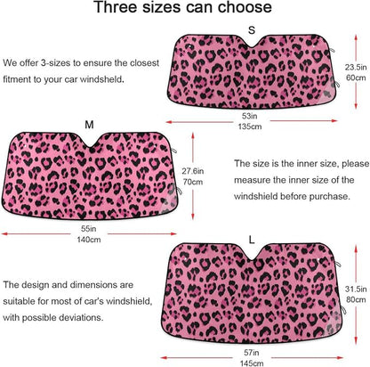 Hot Pink Black Leopard Print Windshield Sun Shade for Car Auto SUV Truck Foldable Front Window Sunshade Sun Visor Protector Block UV Rays Reflect Heat, 55" x 28"