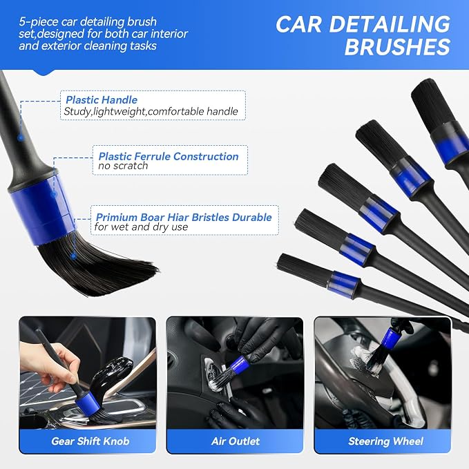 COOGEO 29Pcs Car Detailing Kit,Compelete Car Cleaning Kits Interior Cleaner with Detailing Brushes,Drill Brush Heads,Car Wash Kit with Cleaning Gel,Wash Mitt,Car Hooks,Car Care Gift for Men