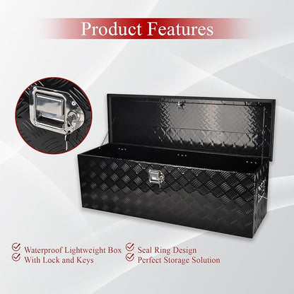 48''Inch Aluminum Truck Tool Box Truck Bed Toolbox Truck Trailer Chest Box Trailer Underbody Storage Organizer Waterproof Square Storage Organizer w/Lock & Keys Black(‎48" Lx15 Wx15 H)