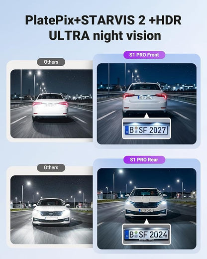 Vantrue S1 Pro Max Dash Cam 4K+2.5K Front and Rear, Dual STARVIS 2, Dual HDR, PlatePix Night Vision, 5GHz WiFi, GPS, Voice Control, 24/7 Parking Mode, 1TB Support (RC18)