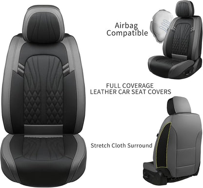 MINGBRON Leather Car Seat Covers,Car Seat Protector Waterproof,Seat Covers Full Set, Car Seat Protectors 5 Seats,Automotive Seat Covers Fit Most Cars Grey&Black