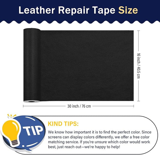 Zenyao Leather Repair Patch Tape - Self Adhesive Leather Repair Kit for Car Seat Furniture, Heavy Duty Vinyl Repair Patch for Couch Sofa, Waterproof for Rips Scratches Tears, 16x30 Inch Roll, Black