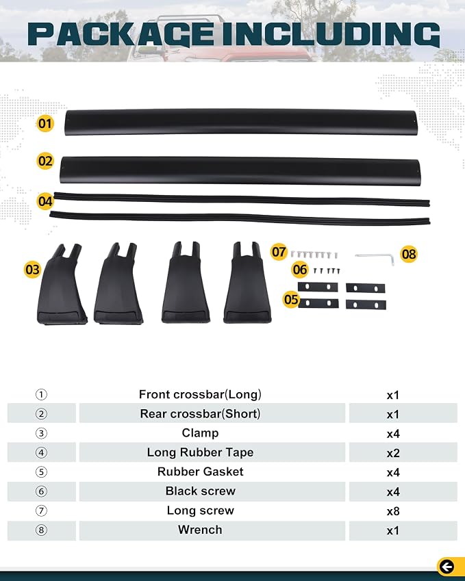 Trumgeta Basic Model Roof Rack Cross Bars Fit for 2024 2025 2026 Toyota Tacoma Double Cab Crossbars Luggage Cargo Carrier for Cargo Bike Kayak Snowboard No Drill Rooftop Accessories