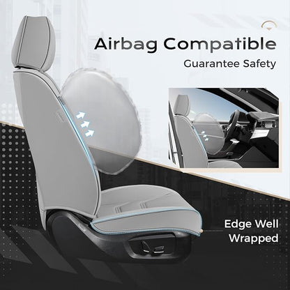 Coverado Car Seat Covers Full Sets, 5 Piece Car Seat Protector Waterproof Leather Seat Cushion Universal Fit for Truck Automotive Vehicles Gray