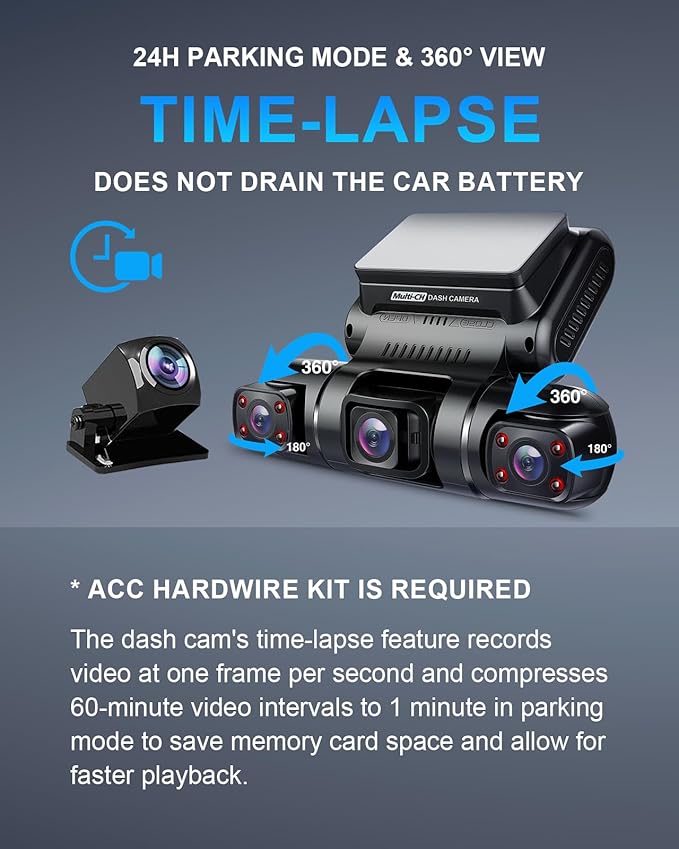 PRUVEEO 360° 4 Channel Dash Cam Front and Rear Inside Left Right, Dash Camera for Cars, Built-in GPS WiFi Night Vision, 24/7 Recording Parking Mode Monitor, 128G Card Included