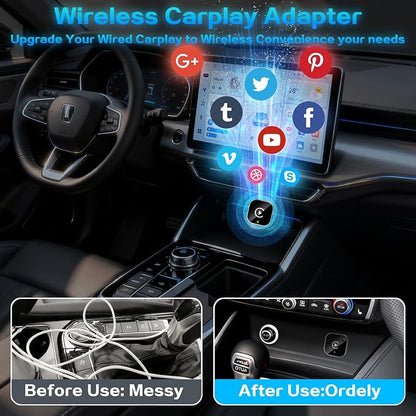Mini Wireless CarPlay Adapter for iPhone, 2-in-1 for Apple CarPlay & Android Auto Adapter, Convert Wired to Wireless, Plug & Play, Auto Connect, USB to Type-C, No Delay, for iOS 10+ & Android 11+