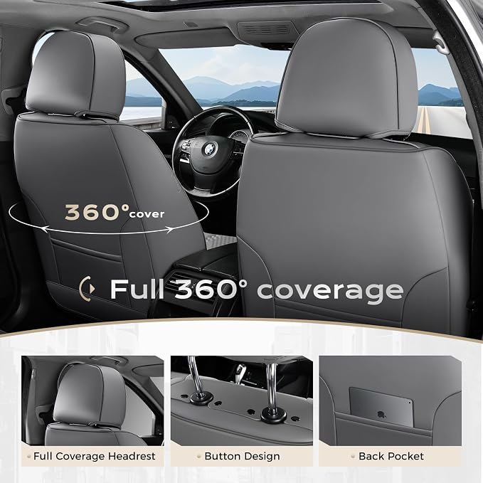 Coverado Car Seat Covers, Front Seat Cover, 2 Pack Luxury Faux Leather Seat Covers for Cars, Waterproof Car Seat Protector Car Seat Cushion, Universal Automotive Seat Covers Fit for Most Cars - Gray