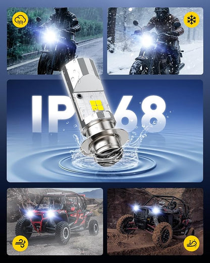 AUXITO H6M P15D LED Motorcycle Light Bulbs Hi/Lo Beam T19 H6 6500K Cool White 5000LM for ATVS UTVS, Plug and Play, Pack of 2