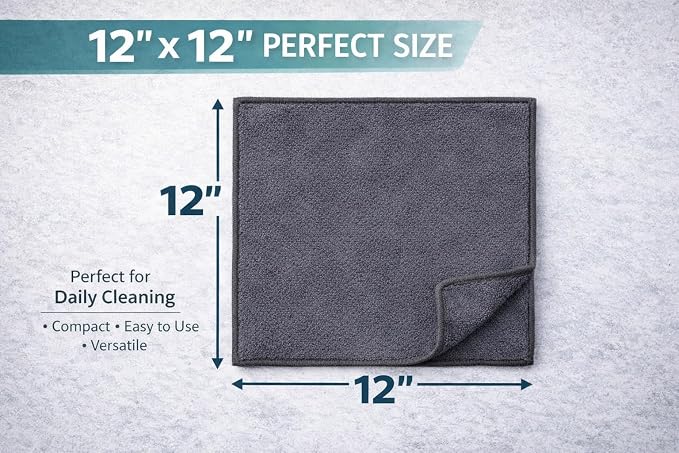 Rugged Peaks Co. Microfiber Cleaning Cloth & Microfiber Towels for Cars (24-Pack, Gray) – 12x12 Premium 70/30 Blend Precision Towels – Ultra Soft, Lint-Free Detail Cloths for Auto, Home & Electronics