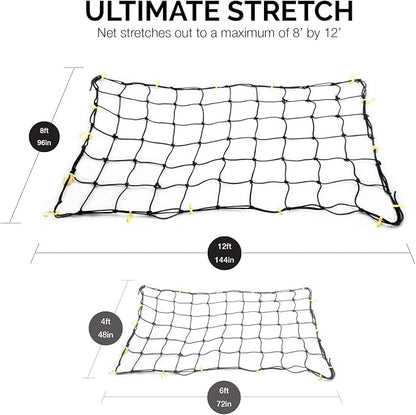 NEIKO 50971A 4'x6' Super Duty Small Cargo Net¸ Bungee Cargo Net, 16 Pcs Detachable hooks, 4 Carabiners, Small 4"x4" Mesh Protects Small Items, Cargo Net For SUV, ATV/UTV, RV, Pickup Truck Bed, Trailer