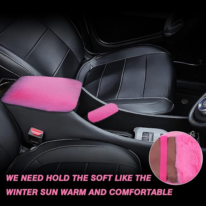 7PCS Set car Interior Aesthetic Accessories, Fluffy 15 inch Steering Wheel Cover, armrest pad, seat Belt Cover,Gear Shift Cover, Fit Girly car Accessories for Women.