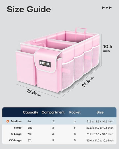 HOTOR Trunk Organizer for Car - Car Organizer, Foldable Trunk organizer for SUVs & Sedans, Sturdy Organization for Car Accessories, Tools, Sundries, Pink, 2 Compartments, 21.3"×12.6"×10.6"
