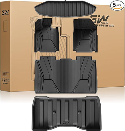 3W Floor Mats Set for Tesla Cybertruck 2023 2024 2025 2026, All Weather Protection Waterproof Frunk & Rear Cargo Liners, Gear Locker Mats Custom TPE Cargo Trunk Accessories Mats for Tesla, Black