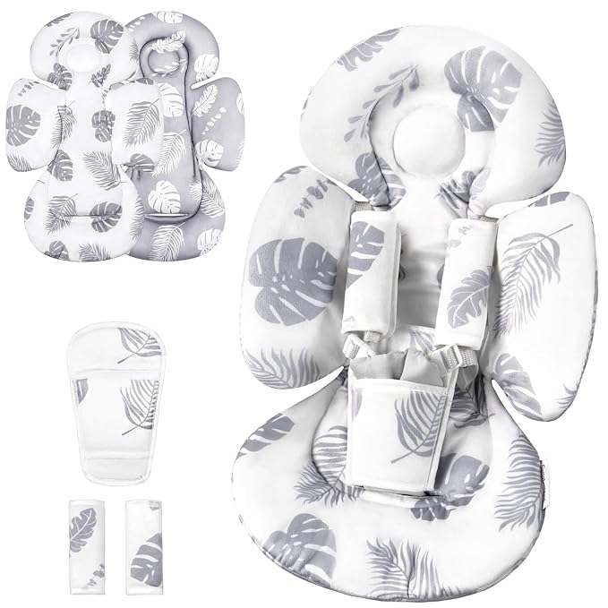 Generic Infant Car Seat Insert Compatible with Mamaroo Swing & Graco Swing and Infant Car Seat, Newborn Insert Baby Head Body Support, Reversible Design, Breathable Soft Fabric, 1Pcs - Grey Leaf